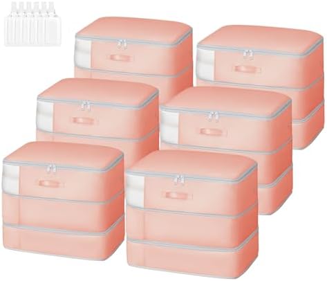 Comforter Storage Bag - Large Capacity Blanket Storage Bags 3-Layer Ultra Space Saving Self Compression Organizer, Washable Compression Bags for Storage Comforter Blanket, 6-Pack, Pink by EasortmPackingCubes