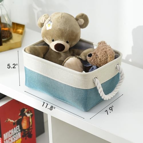 TcaFmac Organization and Storage Basket for Gifts Empty - 12x8x5.2 inch Small 6 Pack Collapsible Storage Basket for Organizing, Fabric Storage Bins for Toy Books Shelves(White & Green) - Image 4
