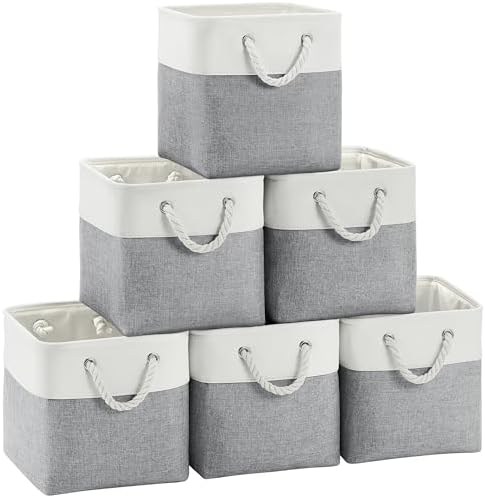 FinishingBo 11 inch Cube Storage Bin with Handles 6 Pack by SimplifySpaceSimplifyLife