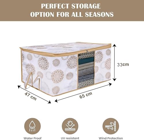 Kuber Industries (Pack of 8) Underbed Storage Bag | Gola Printed | Large Blanket Organizer | Clothing Storage Bag | Clear Window & Handle Storage Bag | Kambal Storage Bag | White - Image 4