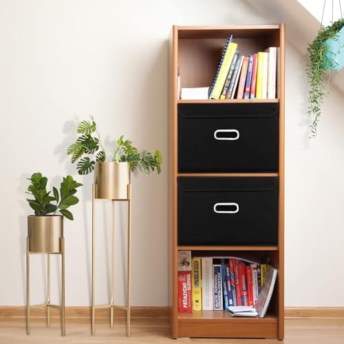 STOREONE Fabric Storage Cube Bins Foldable Organizer Container Collapsible Basket with Lids and Metal Handles, for Home, Bedroom, Closet 8 Pcs (Black) - Image 5