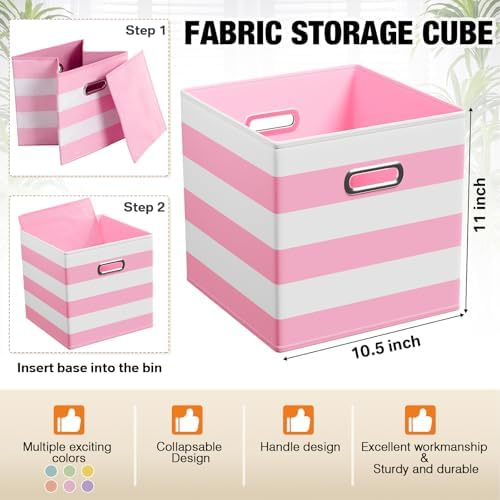 CroBlissful 11 Inch 6 Pcs Fabric Storage Cubes with Handle, Macaron Color - Image 3