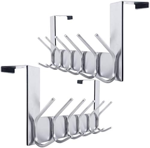WEBI Over The Door Hooks Door Hanger:Over The Door Towel Rack with 6 Hooks for Hanging,Door Coat Hanger Towel Hanger Over Door Coat Rack for Towels,Clothes,Silver,2 Packs by WEBI