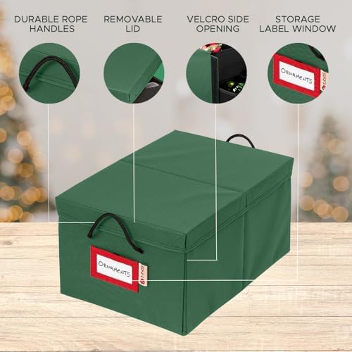 HOLDN’ STORAGE Christmas Ornament Storage Box with Dividers, Holds 72 Ornaments (3 Inch), Large Ball Storage Container with 3 Removable Trays, Durable and Portable - Green - Image 3