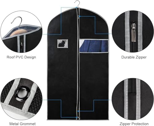 Syeeiex 40 Inch Suit Bag, Suit Bags for Closet Storage, Black, Set of 16 - Image 4