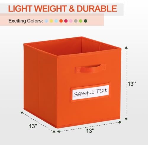 13x13 storage cube bins (Set of 10) Foldable Fabric storage cubes with 10 Labels Window Cards & a Pen,13 inch cube storage bins,Closet Organizers for Shelves,Cubby Organizer Boxes,Orange - Image 2