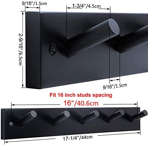 WEBI Coat Rack Wall Mounted,16" Hole to Hole,Coat Hanger Wall Mount with 5 Hooks for Hanging Coats,Hook Rack Peg Rail for Hats,Jacket,Clothes,Towels,Black,2 Packs - Image 2