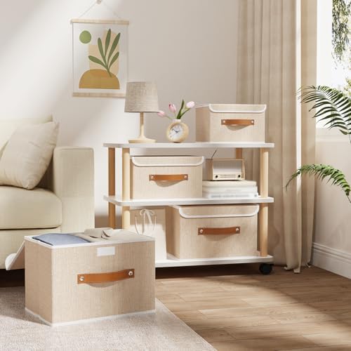 OUTBROS Fabric Storage Bins, Beige, 5 Pack 10.2 x 7.9 x 6.7 in - Image 3