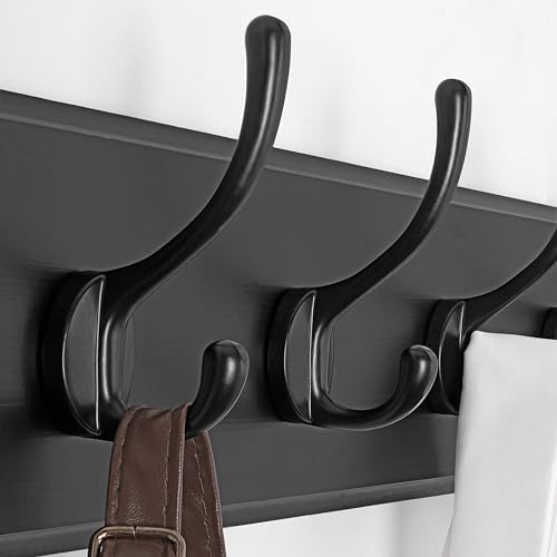 SKOLOO Rustic Coat Rack Wall Mount, 5 Hooks, 17 Inch, Solid Wood, Black - Image 3