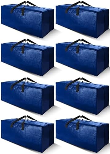Cosy Family 8 Pack Heavy Duty Extra Large Moving Bags with Backpack Straps - Strong Handles & Zippers, Storage Totes For Space Saving, Fold Flat, Alternative to Moving Box (40 gal, Blue) by Cosy+Family
