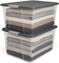HOMZ Clear Plastic Storage Bin with Secure Latching Gray Lid, 64 Qt, 2 Pack by Homz