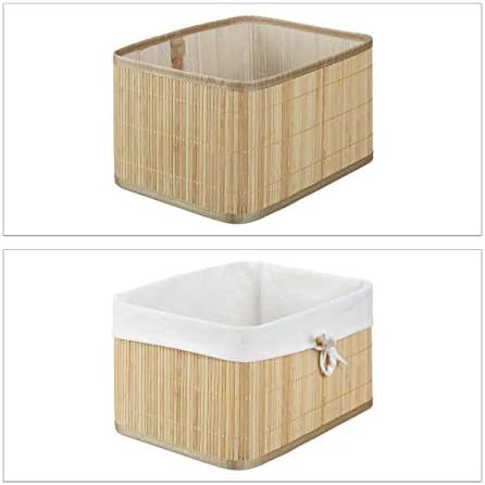 Relaxdays Set of Bamboo Storage Baskets, HxWxD: 17.5 x 32 x 23 cm, Set of 4 Bins for the Shelf or Closet, Natural Brown - Image 6