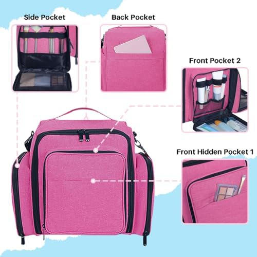 Large Makeup Bag Organizer with 3 Inner Removable Pouches,Rose Red - Image 3