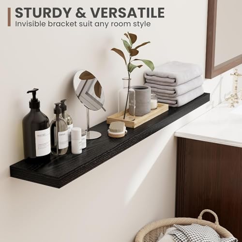 Acovy 48 Inch Floating Shelves, 8 Inch Deep Floating Shelves for Wall, Hanging Shelf with Invisible Brackets, Deep Shelves for Bathroom, Bedroom, Living Room, Black, Set of 2 - Image 7