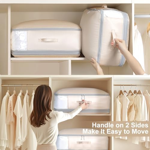 Comforter Storage Bag - Large Capacity Blanket Storage Bags 3-Layer Ultra Space Saving Self Compression Organizer, Washable Compression Bags for Storage Comforter Blanket, 6-Pack, Beige - Image 5