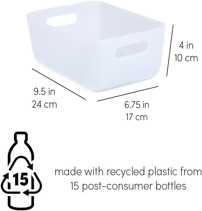 Three by Three Seattle Restak Recycled Storage Small Bin Set of 3 | Eco-Friendly, Durable & Space-Saving Bins for Home or Office, Semi-Translucent White - Image 4