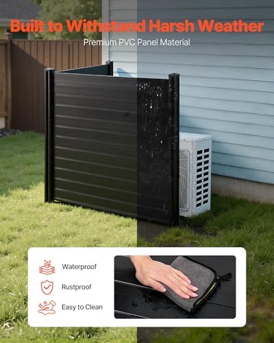 VEVOR 2 Panels Outdoor Privacy Screen, 48 x 48 in Air Conditioner Fence with 27.6 in Ground Stakes, Pool Equipment Enclosure, Horizontal Vinyl Privacy Fence, Ideal for Trash Can and A/C Units, Black - Image 5