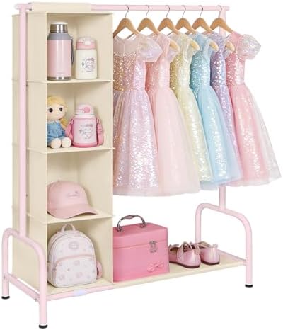 Univivi Kids Clothing Rack with Hanging Organizer, 43 Inch, Pink and Beige by Univivi