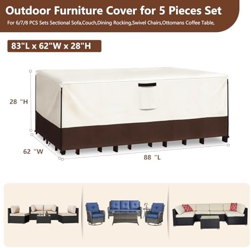 Waterproof Outdoor Patio Furniture Covers,88"L x 62"W x 28"H,Beige - Image 2