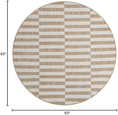 Unique Loom Outdoor Striped Collection Area Rug - Striped (5' 3" Round Taupe/Ivory) - Image 2