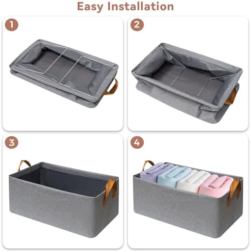 SNWDN 6 Pack Closet Cloth Storage Bins with Handles（ Gray 15''L x 10.2''W x 8.2''H） - Image 3