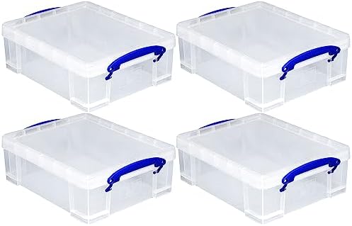 Really Useful Box 4 Pack Storage Bins, Clear Plastic Stackable Organizing Totes, 8.1 Liter by ReallyUsefulBox