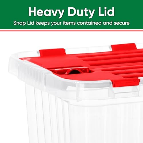 Superio Storage Box with Hinged Lids, Plastic Container Bins for Organizing with Attached Lid, Stackable Crates, BPA Free, Organizers for Home, 19 Quart (Clear with Red Lids, 17"x11.65"x8.75") - Image 3