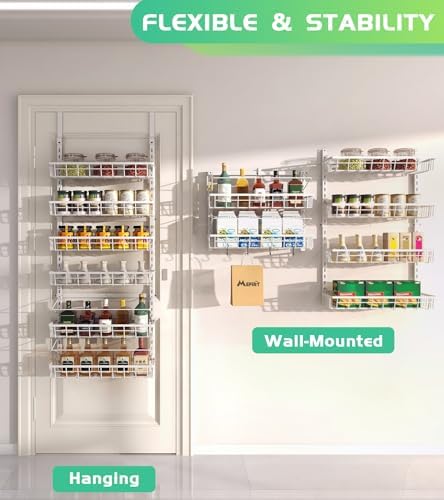 Mefirt Over The Door Pantry Organizer, Wall Mount Spice Rack 6-Tier White - Image 6