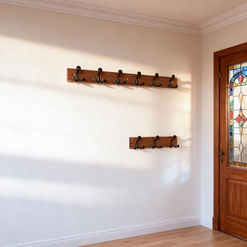 SKOLOO 36-Inch Wood Coat Rack Wall Mount with 6 Triple Hooks - Ideal for Family Entrances, Classrooms, and Pet Supplies Storage - Perfect Coat Hooks for Wall,Mahogany (Sapele) - Image 3