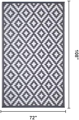 FH Home Outdoor Rug - Waterproof, Fade Resistant, Reversible - Premium Recycled Plastic - Geometric - Large Patio, Deck, Sunroom, Camping, RV - Aztec - Gray & White Crease Free - 6 x 9 ft - Image 2
