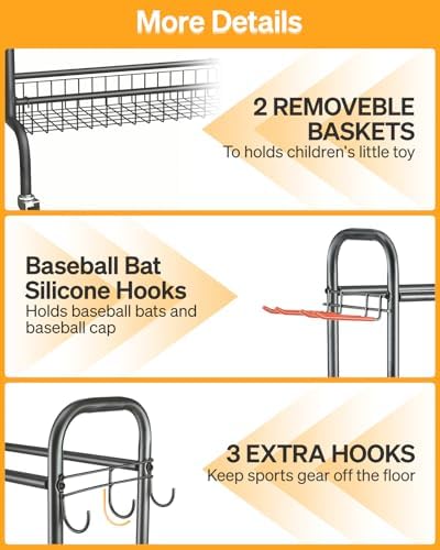 EXTCCT Basketball Rack with Wheels, 4 Tier Garage Ball Storage Organizer - Image 3