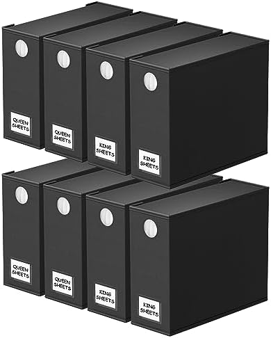 SpaceAid 8 Pack Bed Sheet Organizers and Storage, Foldable Sheet Organizer for Linen Closet, Sheets Set Folder Keeper with Window XL (Queen & King Size) Bedding Container (Black, 8 Pack) by SpaceAid