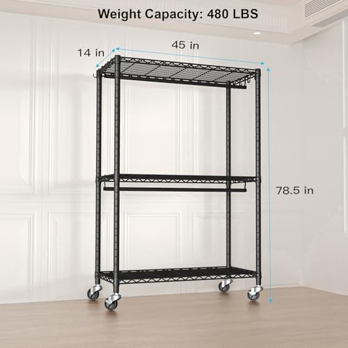 FUTASSI Rolling Clothes Rack, Clothing Racks for Hanging Clothes, Black - Image 5