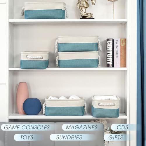TcaFmac Organization and Storage Basket for Gifts Empty - 12x8x5.2 inch Small 6 Pack Collapsible Storage Basket for Organizing, Fabric Storage Bins for Toy Books Shelves(White & Green) - Image 2