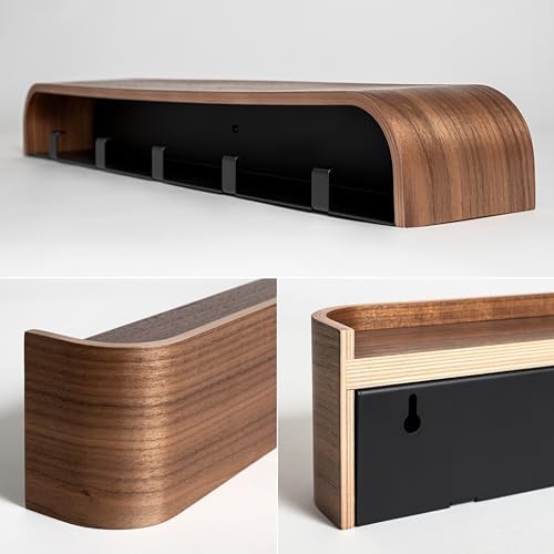 Kazai. Wall-Mounted Coat Rack 'Toke' - Modern Design Coat Rack with Hidden Wall Hooks - Solid Wood Veneer Panel Coat Hanger - Walnut - Image 4