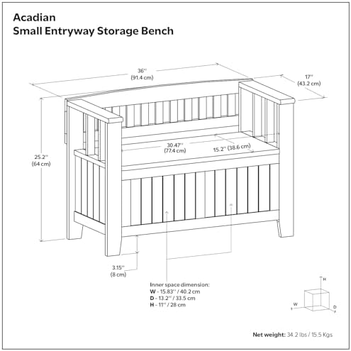 SIMPLIHOME Acadian 36" Wide Solid Wood Storage Bench in Black - Image 3