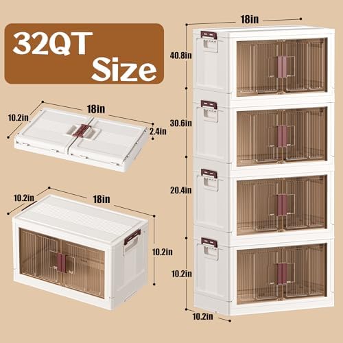 32GAL/128QT 4 tier large stackable storage bins with lid and wheels, collapsible storage bins plastic with doors，suit for clothes, closet, home and office - Image 2