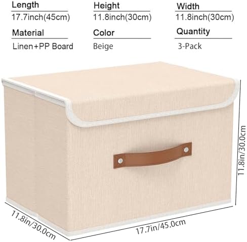Yawinhe Storage Bins with Lids,Beige,17.7x11.8x11.8in,3-Pack - Image 4