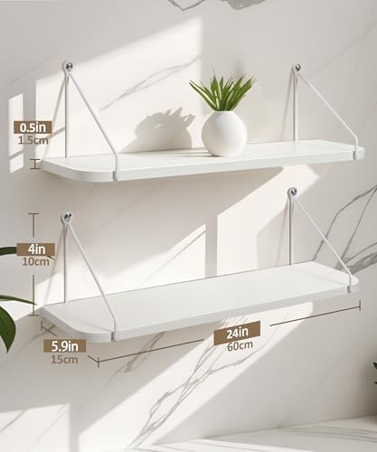 Afuly White Floating Shelves for Wall, 24in Shelf with Brackets, Set of 2 - Image 2