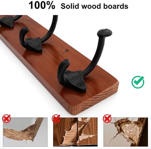 WEBI Rustic Coat Rack Wall Mount,24" Long 6 Cast Iron Coat Hooks Wall Mounted,Heavy Duty Farmhouse Wood Coat Hanger Wall Antique Vintage Hooks for Hanging Jacket,Clothes,Backpack,Cherry - Image 5