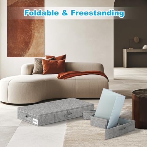 Under Bed Storage Container Bin 4 Pack, 4.5 Inch Slim Low Profile Underbed Clothes Storage Organizer for Dorm & Home, Use for Blanket and Toy Storage Box W/ Sturdy Bottom/Sides, Foldable Thick Fabric - Image 6