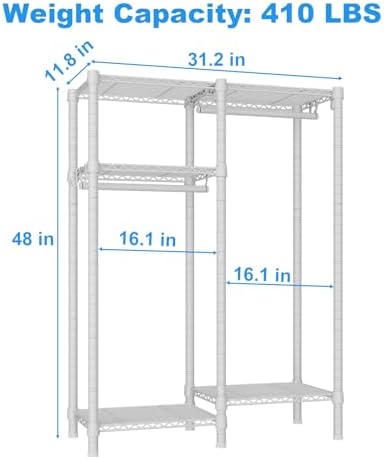 Ulif F1 Garment Rack for Kids, 4 Tiers Closet System Hold 410lbs, White - Image 3