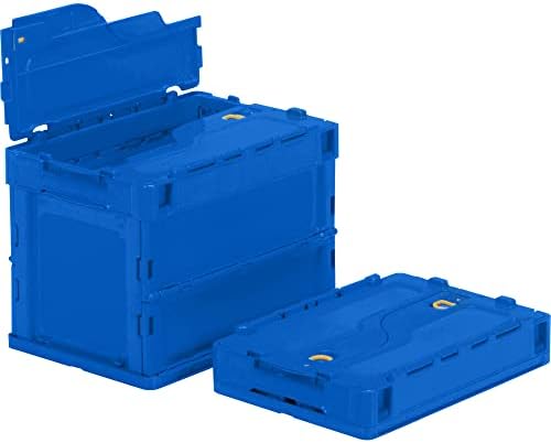 TRUSCO TR-C20B-DB Thin Folding Container, 6.1 gal (20 L) with Locking Lid, Dark Blue TR-C20B-DB Storage Box by Trusco