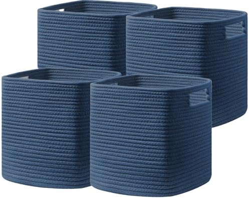 UBBCARE Set of 4 Storage Basket-11 X 10.5 X 10.5 In, Cotton Rope Basket for Shelves, Toys, Book, Cube Storage Bins with Handles, Woven Storage Basket for Organizing, Navy Blue by UBBCARE