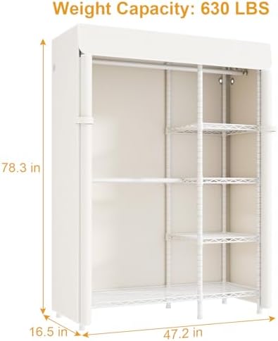 ULIFHOME F2C Clothes Rack with Cover, White Closet with Beige Cover - Image 5