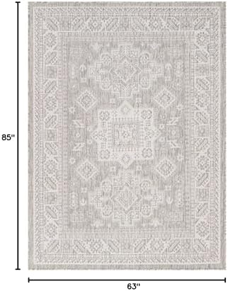 Rugs.com - Outdoor Aztec Rug – 5' 3 x 7' 1 Light Gray Indoor/Outdoor Rug – Washable, Stain-Resistant for Patios, Decks, and Porches - Image 2
