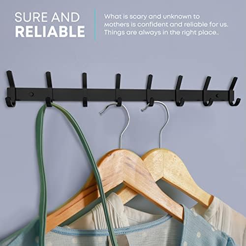 Coat Rack Wall Mount – 24 Inch Stainless Steel Hook Rail with 8 Double Coat Hooks for Hanging – Wall Mounted Entryway Organizer for Coats, Hats, Bags, Towels, Robes, Closet or Bathroom - Black 2 Pack - Image 4