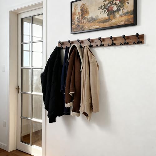 SKOLOO 43-Inch Wood Coat Rack Wall Mount with 8 Triple Hooks - Ideal for Family Entrances, Classrooms, and Pet Supplies Storage - Perfect Coat Hooks for Wall,Charred Golden Brown, Pack of 2 - Image 2