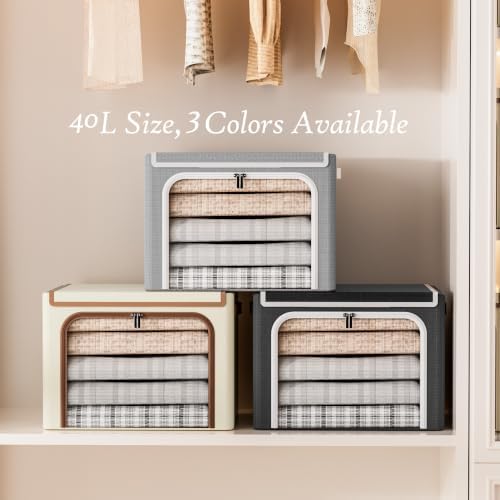Yecaye Large Clothes Storage Bins with Metal Frame, 66L, 3 Pack, Black - Image 5