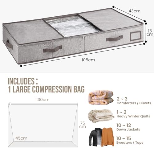 TAILI Under Bed Vacuum Storage Bags for Comforters,41x17.7x6 inch,Taupe - Image 5